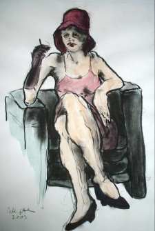 Katharina mit Zigarette, Kohlezeichnung, 2003